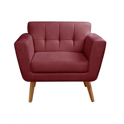 Poltrona Bruna Suede Pés Palito Espuma D26 Bordô Bella Decor