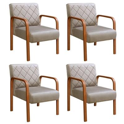 Kit 4 Poltronas Lara Veludo Pés Palito Ergonômica Capuccino 250 Bella Decor