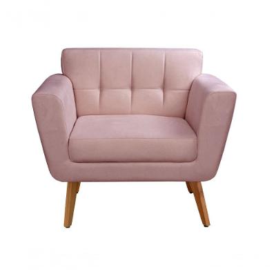 Poltrona Bruna Veludo Pés Palito Espuma D26 Rosê Bella Decor