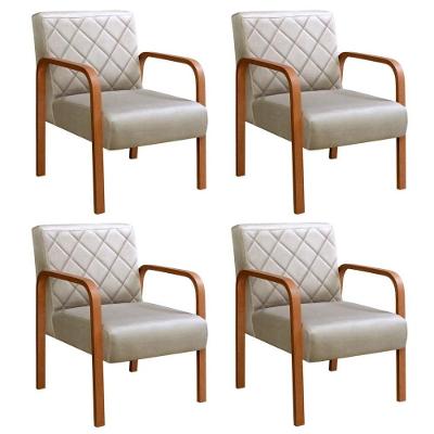 Kit 4 Poltronas Lara Suede Pés Palito Ergonômicas Bege 080 Bella Decor