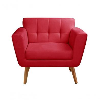 Poltrona Bruna Decorativa com Pés Palito Espuma D26 Suede Vermelho 100 Bella Decor