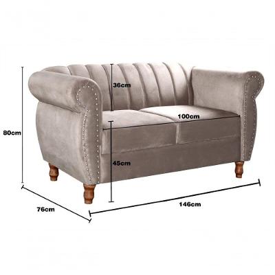 Conjunto Sofá Realeza 2 e 3 Lugares Fixo Suede Bege 080 Bella Decor