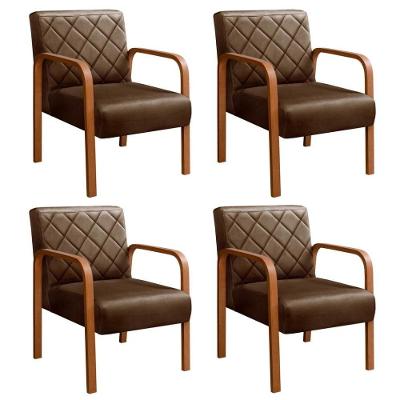 Kit 4 Poltronas Lara Veludo Pés Palito Ergonômicas Marrom 260 Bella Decor