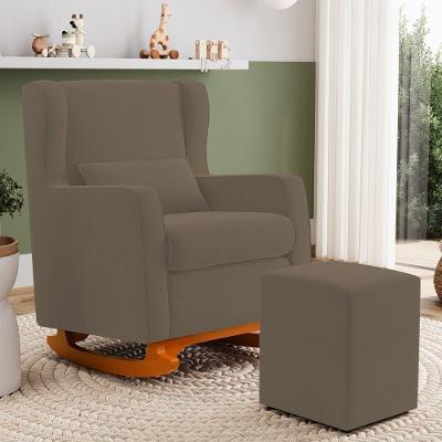 Poltrona Zoe Base Balanço com Puff Suede Confortável Capuccino Abmaza