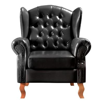 Poltrona Imperador Couro Sintético Pés Torneados Espuma D28 Preto Bella Decor