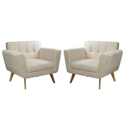 Kit 2 Poltronas Bruna Suede Pés Palito Espuma D26 Bege 080 Bella Decor