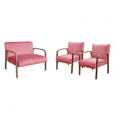 Conjunto de Sofás Anita 2+1+1 Lugares 108CM Rosa Suede Bella Decor