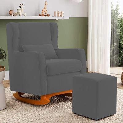 Poltrona Decorativa Zoe Base Balanço Suede Confortável Cinza Abmaza