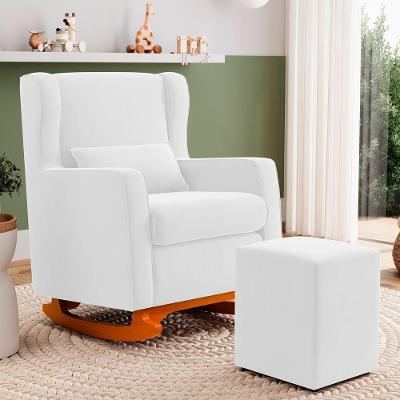 Poltrona Decorativa Zoe Base Balanço com Puff Sintético Branco Abmaza