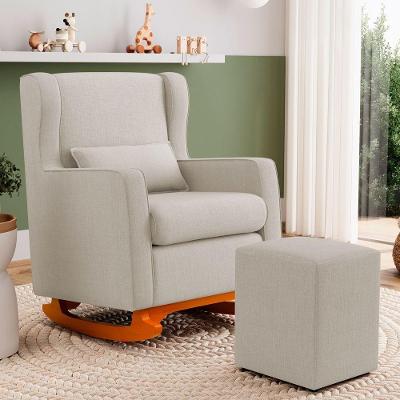Poltrona Decorativa Zoe Base Balanço com Puff Linho Bege Abmaza
