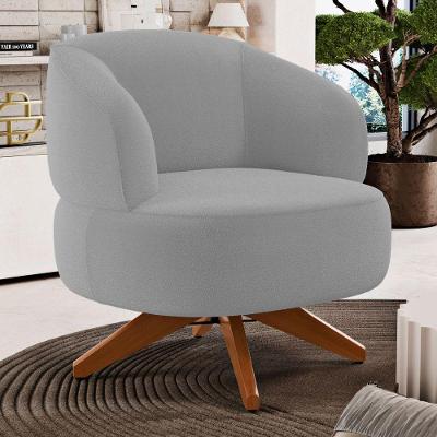 Poltrona Decorativa Have Giratória Bouclê Cinza Base Madeira Abmaza