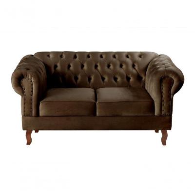 Sofá Dom Pedro 2 Lugares 155CM Marrom Veludo Retrô Vintage Bella Decor