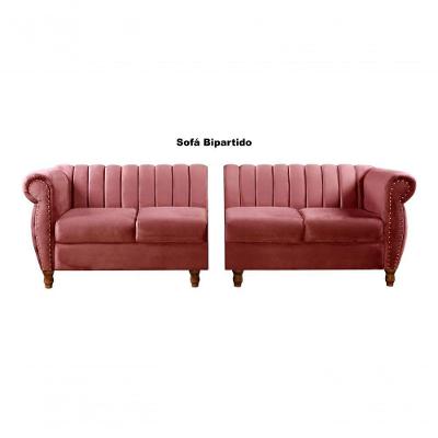 Sofá Realeza 4 Lugares 246CM Rosa Suede Fixo Elegante para Sala Bella Decor