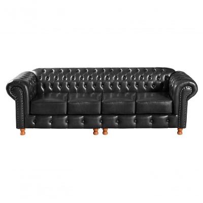 Sofá Luis XV 4 Lugares 250CM Preto Couro Sintético Bella Decor