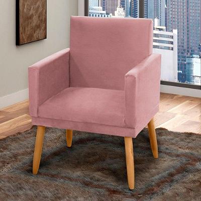 Poltrona Lauren Pés Palito Suede Decorativa Confortável Rosê Abmaza