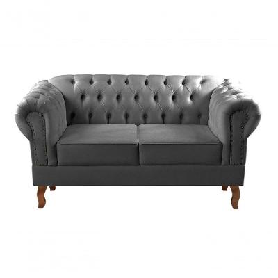 Sofá Dom Pedro 2 Lugares 155CM Cinza Veludo Estilo Retrô Bella Decor