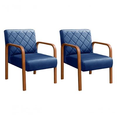 Kit 2 Poltronas Lara Veludo Pés Palito Ergonômicas Azul 210 Bella Decor