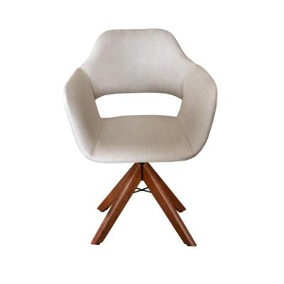 Poltrona Zara Giratória em Linho com Base de Madeira Bege Bella Decor