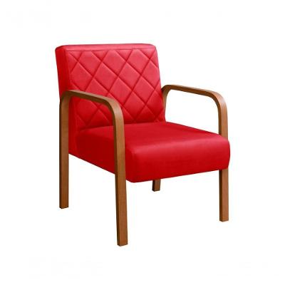 Poltrona Lara Suede Ergonômica com Pés de Madeira Vermelho Bella Decor