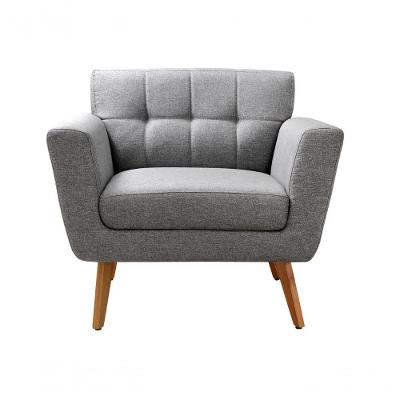 Poltrona Bruna Linho Pés de Madeira Espuma D26 Cinza Bella Decor