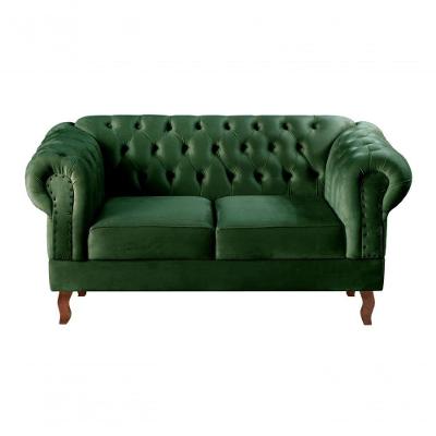 Sofá Dom Pedro 2 Lugares 155CM Verde Veludo Fixo Clássico Bella Decor