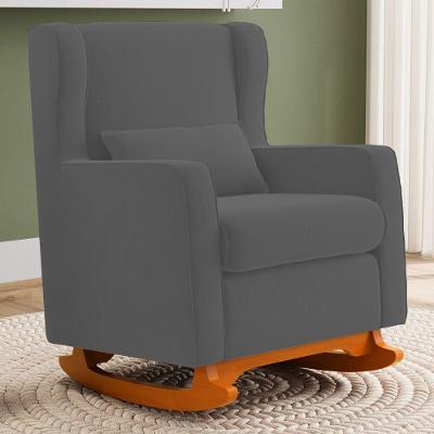 Poltrona Decorativa Zoe Base Balanço Suede Confortável Cinza Abmaza