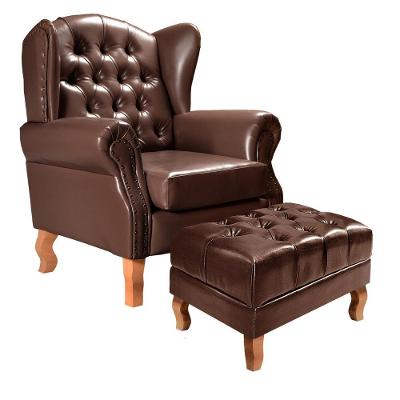 Poltrona e Puff Imperador Vintage Espuma Couro Sintético Café Bella Decor