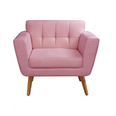 Poltrona Bruna Decorativa com Pés Palito Espuma D26 Suede Rosa 280 Bella Decor