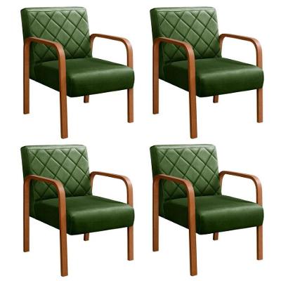 Kit 4 Poltronas Lara Veludo Pés Palito Ergonômicas Verde 270 Bella Decor