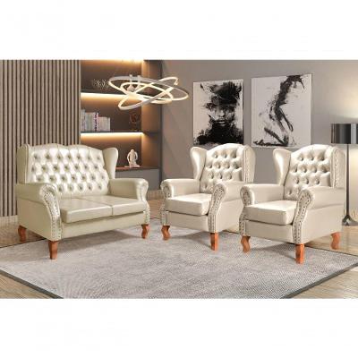 Conjunto Sofás Imperador 4 Lugares 135CM Bege Couro Sintético Bella Decor