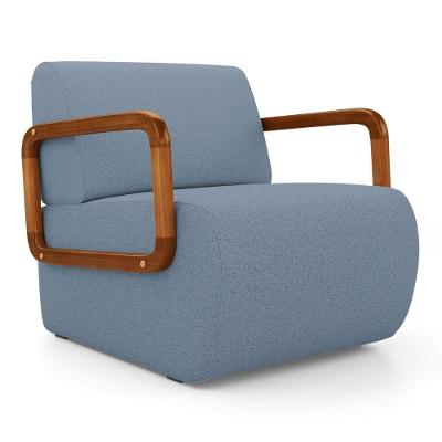 Poltrona Decorativa Orgânica Kavya Linho Espuma D26 Azul Abmaza