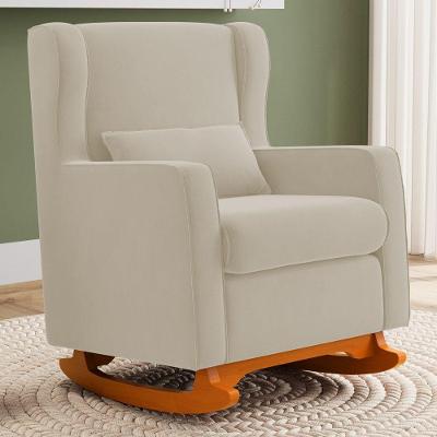Poltrona Zoe Base Balanço Suede Confortável Bege Abmaza