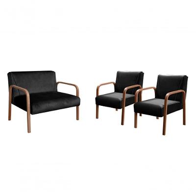 Conjunto de Sofás Anita 4 Lugares 108CM Veludo Preto Bella Decor