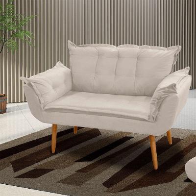 Poltrona Namoradeira Francis 2 Lugares Suede Pés Palito Bege Abmaza