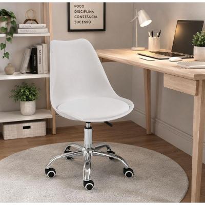 Cadeira Com Rodízios Tulipa Leda Office Escritório Branco