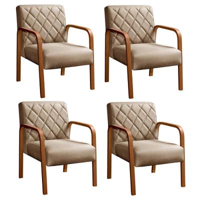 Kit 4 Poltronas Lara Suede Pés Palito Ergonômicas Linho Marrom Bella Decor