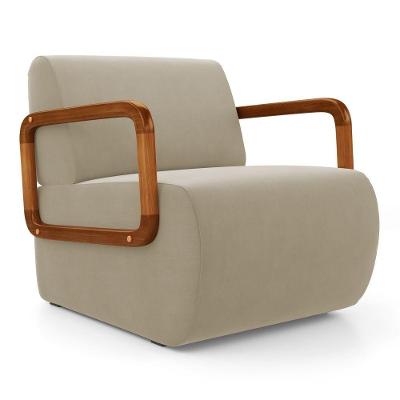 Poltrona Decorativa Kavya Living Veludo Espuma D26 Conforto Bege Abmaza
