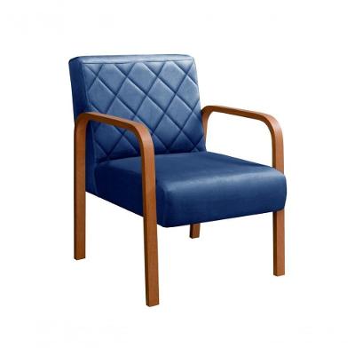 Poltrona Lara Veludo Azul 210 Ergonômica Matelassê Bella Decor