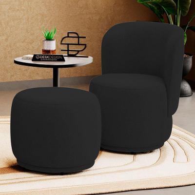 Poltrona Decorativa Molly com Puff Orgânico Veludo Preto Abmaza
