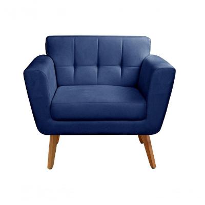 Poltrona Bruna Suede Pés Palito Espuma D26 Azul 210 Bella Decor