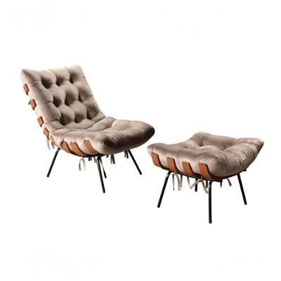 Poltrona com Puff Costela Veludo Capuccino Ergonômica Bella Decor