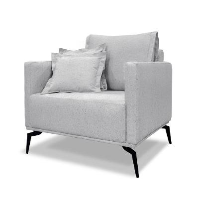 Poltrona Decorativa Elba Linho Rústico Pés de Aço Grigio Loja Sheep