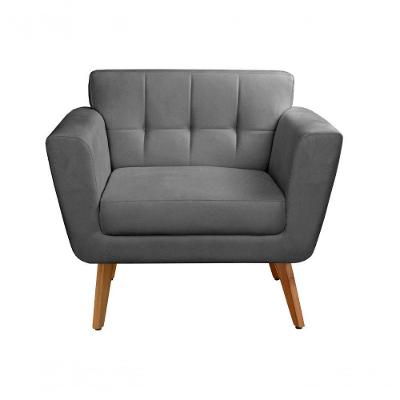 Poltrona Bruna Veludo Pés Palito Espuma D26 Cinza Bella Decor