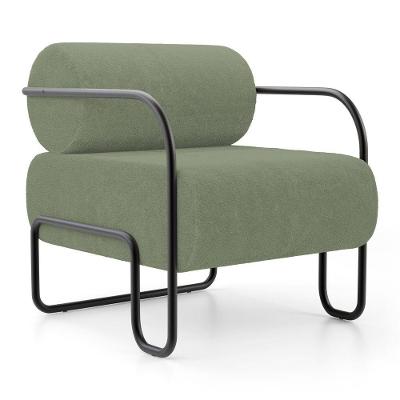 Poltrona Decorativa Miska Bouclê Verde Oliva com Pés de Metal Abmaza