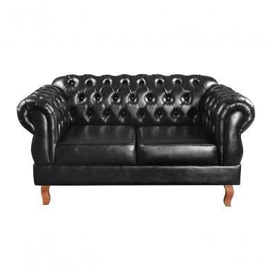 Sofá Duquesa 2 Lugares 155CM Couríssimo Preto 005 Couro Sintético Bella Decor
