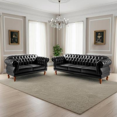 Sofá Duquesa 2 e 3 Lugares Fixo 005 Couríssimo Preto Couro Sintético Bella Decor