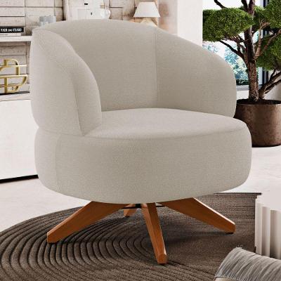 Poltrona Decorativa Have Giratória Bouclê Base Madeira Bege Abmaza