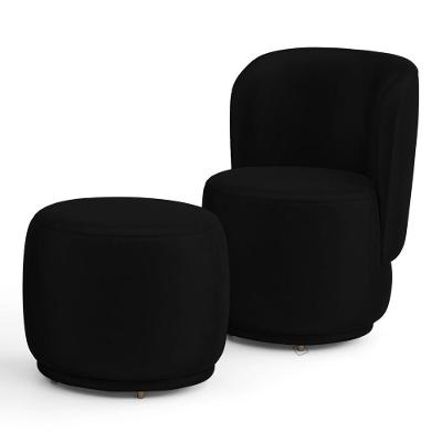 Poltrona Decorativa com Puff Molly Orgânico Sala de Estar Couro Sintético Preto Abmaza