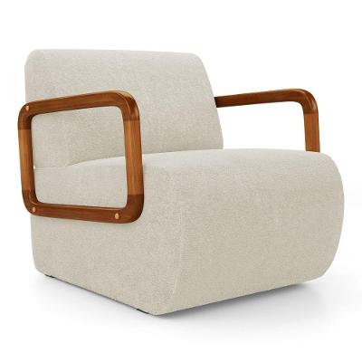 Poltrona Decorativa Kavya Bouclê Orgânica Espuma D26 Off White Abmaza