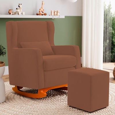 Poltrona Decorativa Zoe Base Balanço com Puff Veludo Terracota Abmaza